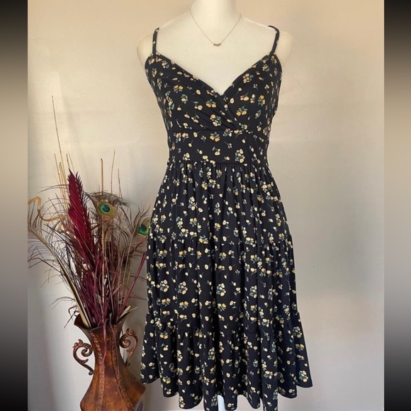 WOMENS BLACK FLORAL MIDI DRESS SPRING SUMMER - Picture 3 of 5